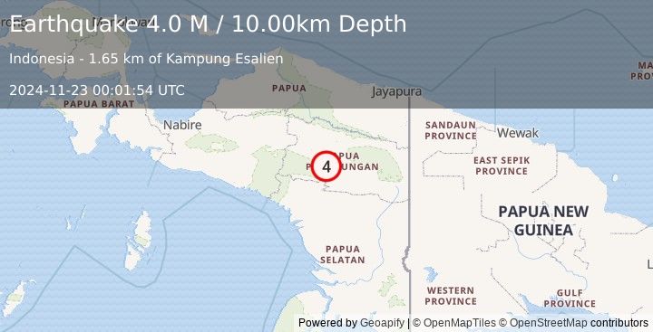 Earthquake West Papua, Indonesia (4.0 M) (2024-11-23 00:01:54 UTC)