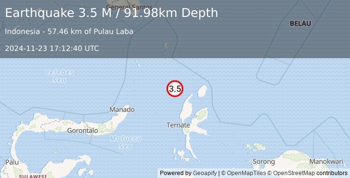 Earthquake Northern Molucca Sea (3.5 M) (2024-11-23 17:12:40 UTC)