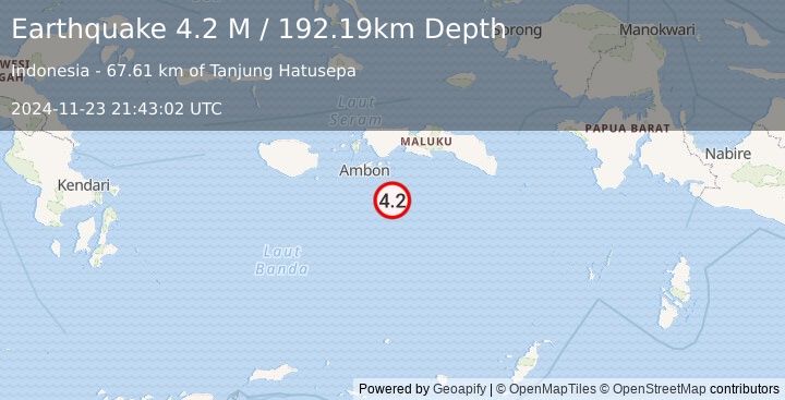 Earthquake Banda Sea (4.2 M) (2024-11-23 21:43:02 UTC)