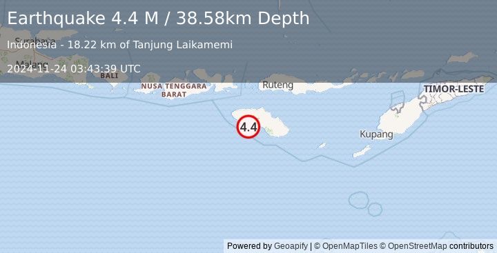 Earthquake Sumba Region, Indonesia (4.4 M) (2024-11-24 03:43:39 UTC)