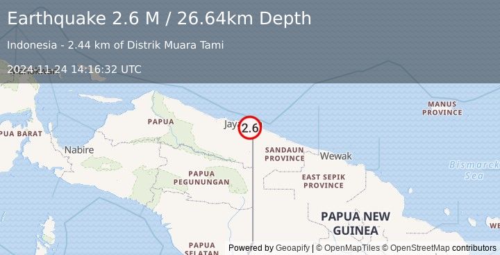 Earthquake Near North Coast of West Papua (2.6 M) (2024-11-24 14:16:32 UTC)