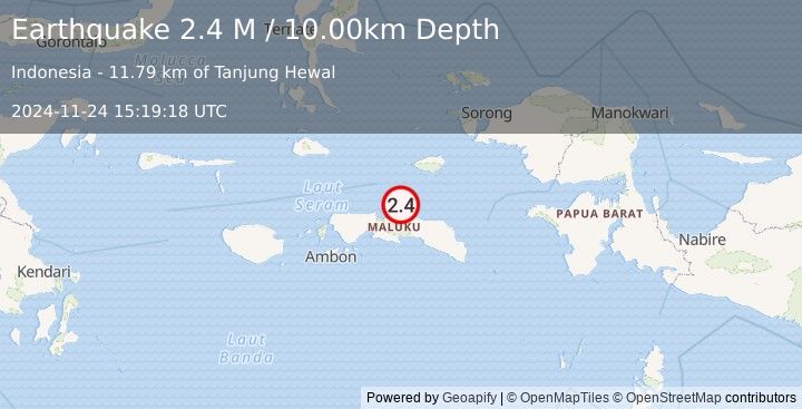 Earthquake Seram, Indonesia (2.4 M) (2024-11-24 15:19:18 UTC)