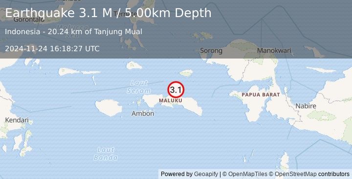 Earthquake Seram, Indonesia (3.1 M) (2024-11-24 16:18:27 UTC)