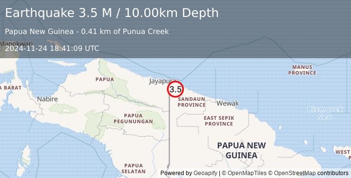 Earthquake Near North Coast of Papua New Guinea (3.5 M) (2024-11-24 18:41:09 UTC)