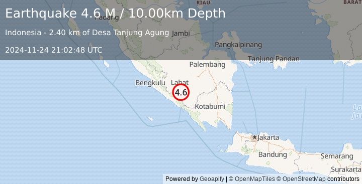 Earthquake Southern Sumatra, Indonesia (4.6 M) (2024-11-24 21:02:48 UTC)