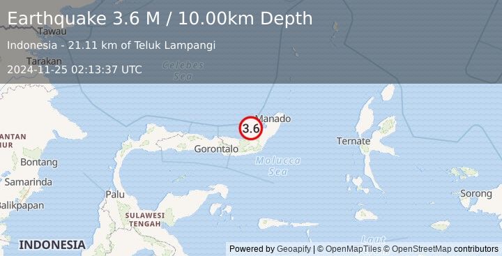 Earthquake Minahassa Peninsula, Sulawesi (3.6 M) (2024-11-25 02:13:37 UTC)