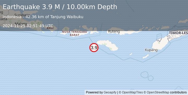 Earthquake Sumbawa Region, Indonesia (3.9 M) (2024-11-25 02:51:49 UTC)