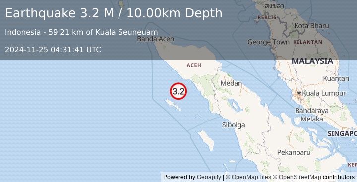 Earthquake Northern Sumatra, Indonesia (3.2 M) (2024-11-25 04:31:41 UTC)