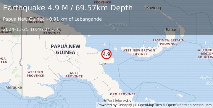 Earthquake Papua New Guinea Region (4.9 M) (2024-11-25 10:46:04 UTC)