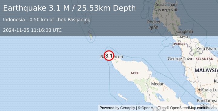 Earthquake Northern Sumatra, Indonesia (3.1 M) (2024-11-25 11:16:08 UTC)