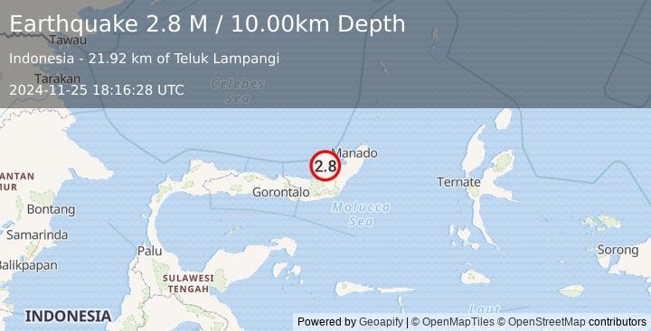 Earthquake Minahassa Peninsula, Sulawesi (2.8 M) (2024-11-25 18:16:28 UTC)