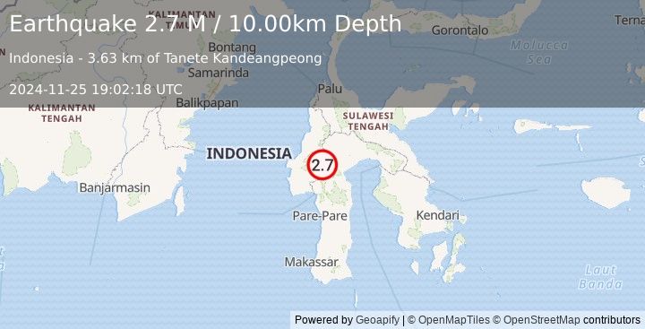 Earthquake Sulawesi, Indonesia (2.7 M) (2024-11-25 19:02:18 UTC)