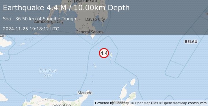 Earthquake Talaud Islands, Indonesia (4.4 M) (2024-11-25 19:18:12 UTC)