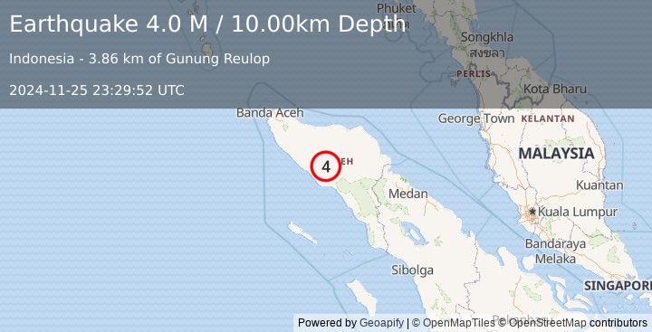 Earthquake Northern Sumatra, Indonesia (4.0 M) (2024-11-25 23:29:52 UTC)