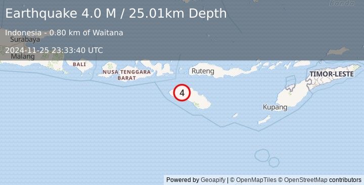 Earthquake Sumba Region, Indonesia (4.0 M) (2024-11-25 23:33:40 UTC)