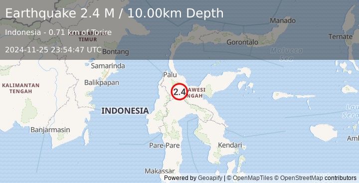 Earthquake Sulawesi, Indonesia (2.4 M) (2024-11-25 23:54:47 UTC)