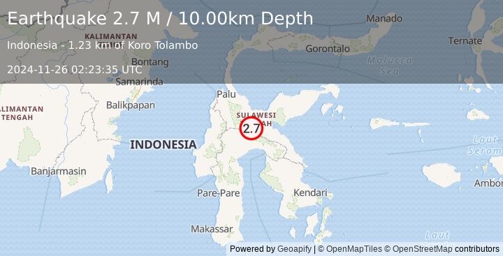 Earthquake Sulawesi, Indonesia (2.7 M) (2024-11-26 02:23:35 UTC)