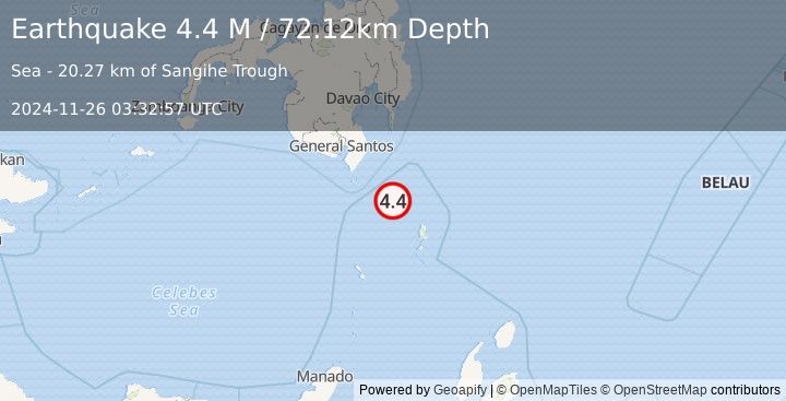 Earthquake Mindanao, Philippines (4.4 M) (2024-11-26 03:32:57 UTC)