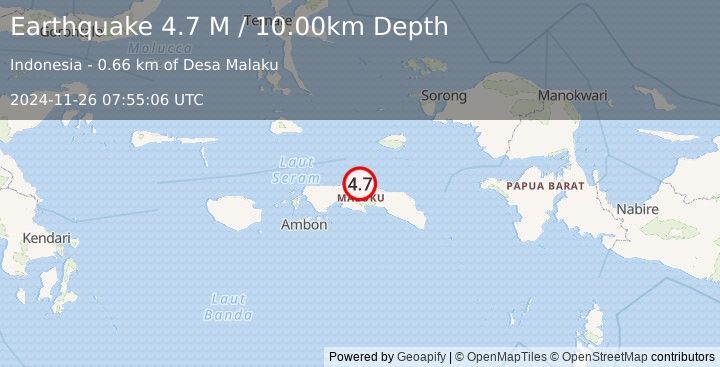 Earthquake Seram, Indonesia (4.7 M) (2024-11-26 07:55:06 UTC)