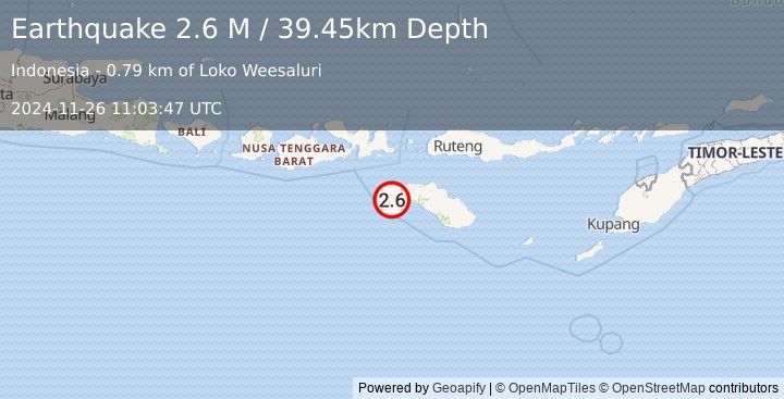 Earthquake Sumba Region, Indonesia (2.6 M) (2024-11-26 11:03:47 UTC)