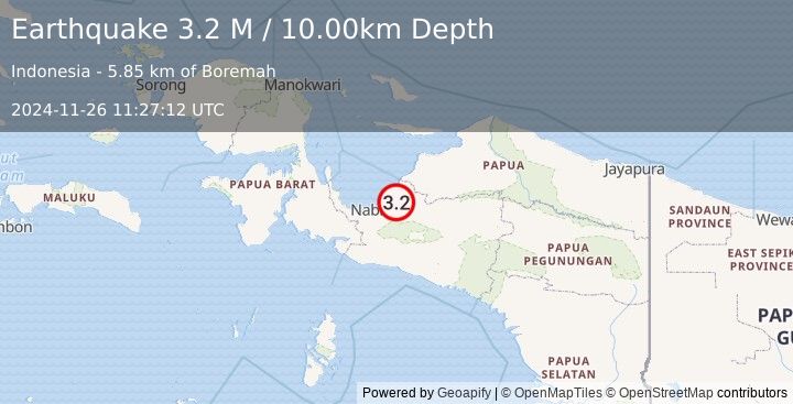 Earthquake West Papua Region, Indonesia (3.2 M) (2024-11-26 11:27:12 UTC)