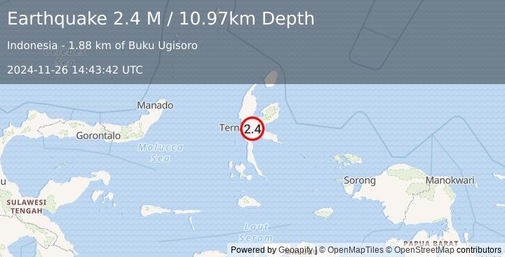 Earthquake Halmahera, Indonesia (2.4 M) (2024-11-26 14:43:42 UTC)