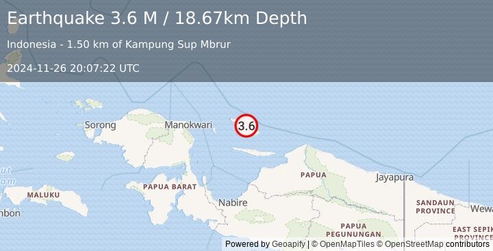 Earthquake West Papua Region, Indonesia (3.6 M) (2024-11-26 20:07:22 UTC)