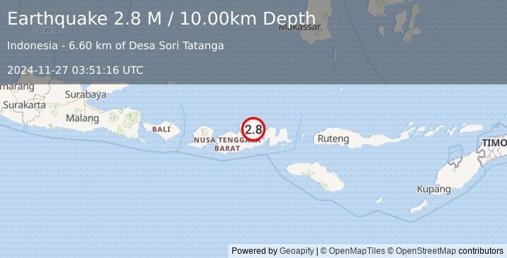 Earthquake Sumbawa Region, Indonesia (2.8 M) (2024-11-27 03:51:16 UTC)