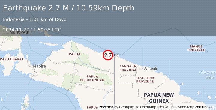 Earthquake Near North Coast of West Papua (2.7 M) (2024-11-27 11:59:35 UTC)