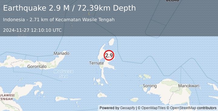 Earthquake Halmahera, Indonesia (2.9 M) (2024-11-27 12:10:10 UTC)