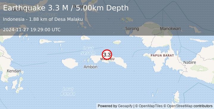 Earthquake Seram, Indonesia (3.3 M) (2024-11-27 19:29:00 UTC)