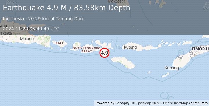 Earthquake Sumbawa Region, Indonesia (4.9 M) (2024-11-29 05:49:49 UTC)