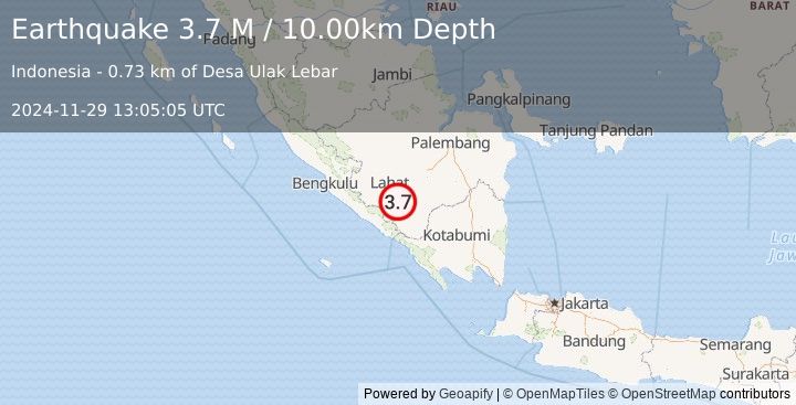 Earthquake Southern Sumatra, Indonesia (3.7 M) (2024-11-29 13:05:05 UTC)