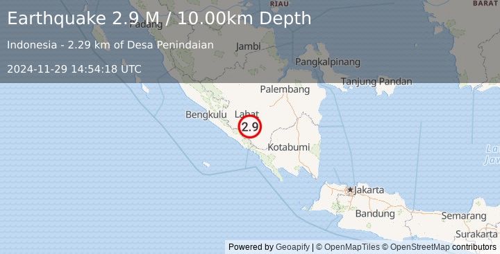 Earthquake Southern Sumatra, Indonesia (2.9 M) (2024-11-29 14:54:18 UTC)