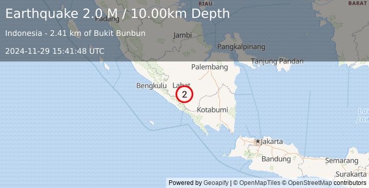 Earthquake Southern Sumatra, Indonesia (2.0 M) (2024-11-29 15:41:48 UTC)