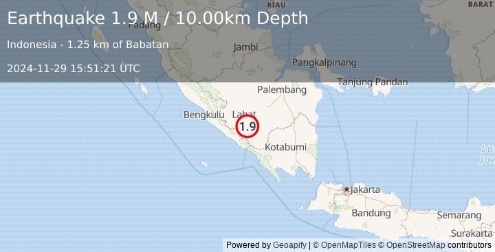 Earthquake Southern Sumatra, Indonesia (1.9 M) (2024-11-29 15:51:21 UTC)