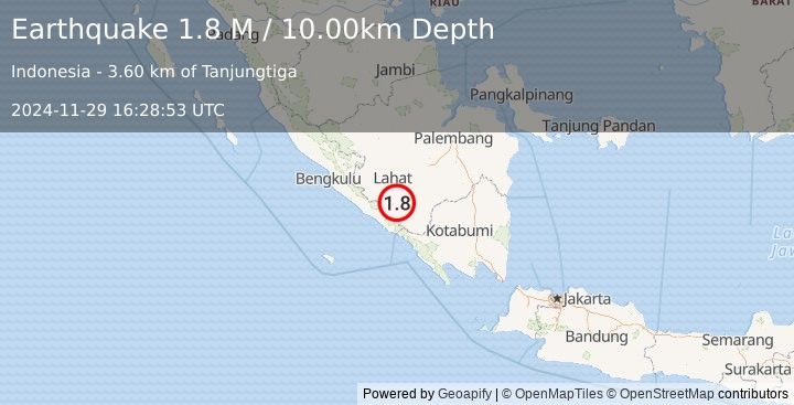 Earthquake Southern Sumatra, Indonesia (1.8 M) (2024-11-29 16:28:53 UTC)