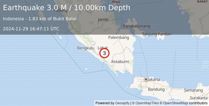 Earthquake Southern Sumatra, Indonesia (3.0 M) (2024-11-29 16:47:11 UTC)