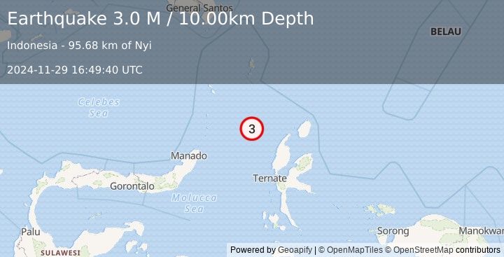 Earthquake Northern Molucca Sea (3.0 M) (2024-11-29 16:49:40 UTC)