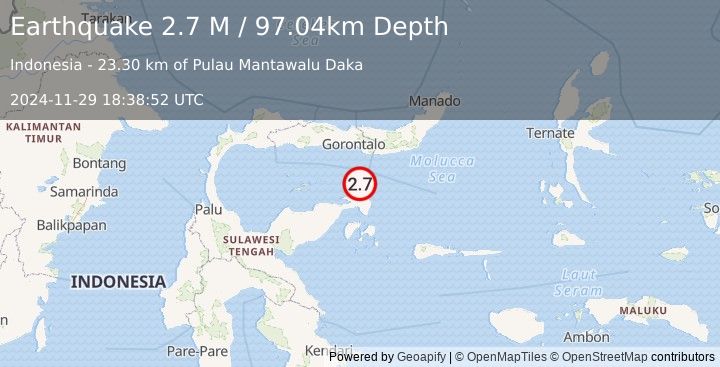 Earthquake Minahassa Peninsula, Sulawesi (2.7 M) (2024-11-29 18:38:52 UTC)