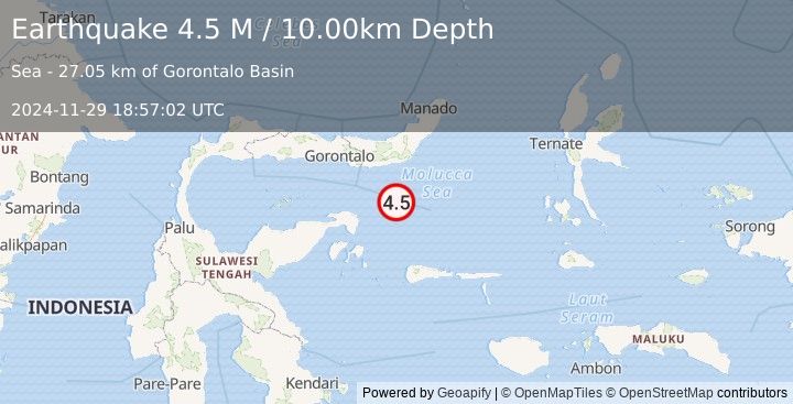 Earthquake Southern Molucca Sea (4.5 M) (2024-11-29 18:57:02 UTC)