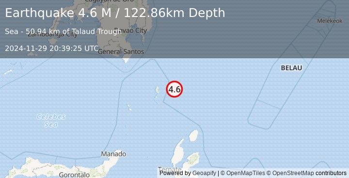 Earthquake Talaud Islands, Indonesia (4.6 M) (2024-11-29 20:39:25 UTC)