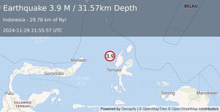 Earthquake Halmahera, Indonesia (3.9 M) (2024-11-29 21:55:57 UTC)