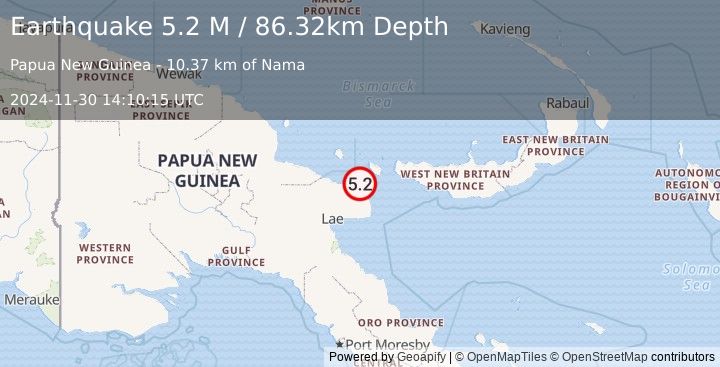 Earthquake Papua New Guinea Region (5.2 M) (2024-11-30 14:10:15 UTC)