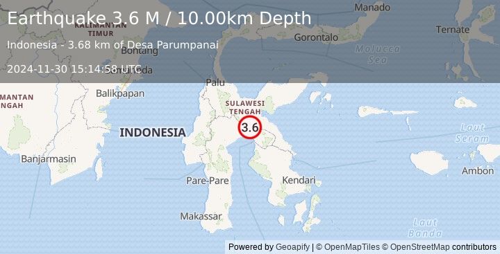 Earthquake Sulawesi, Indonesia (3.6 M) (2024-11-30 15:14:58 UTC)