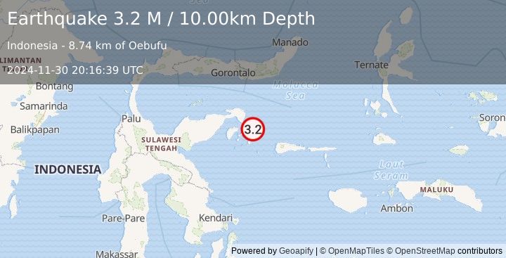 Earthquake Sulawesi, Indonesia (3.2 M) (2024-11-30 20:16:39 UTC)