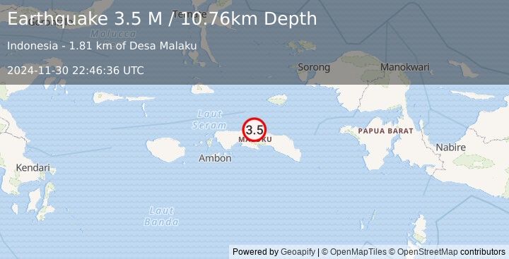 Earthquake Seram, Indonesia (3.5 M) (2024-11-30 22:46:36 UTC)