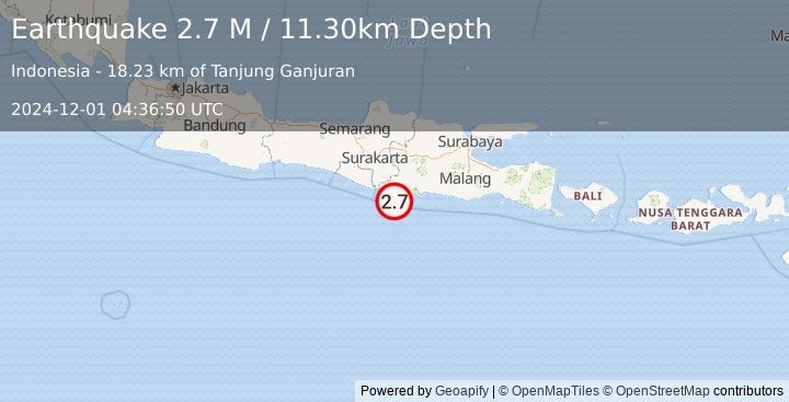 Earthquake Java, Indonesia (2.7 M) (2024-12-01 04:36:50 UTC)