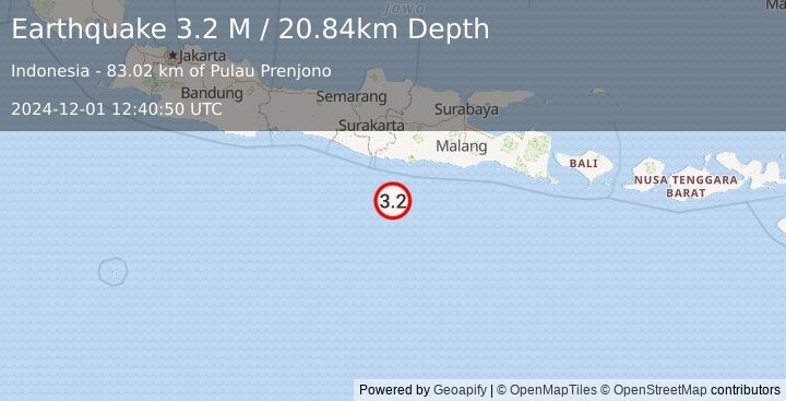 Earthquake South of Java, Indonesia (3.2 M) (2024-12-01 12:40:50 UTC)