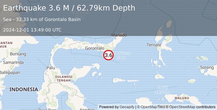 Earthquake Minahassa Peninsula, Sulawesi (3.6 M) (2024-12-01 13:49:00 UTC)